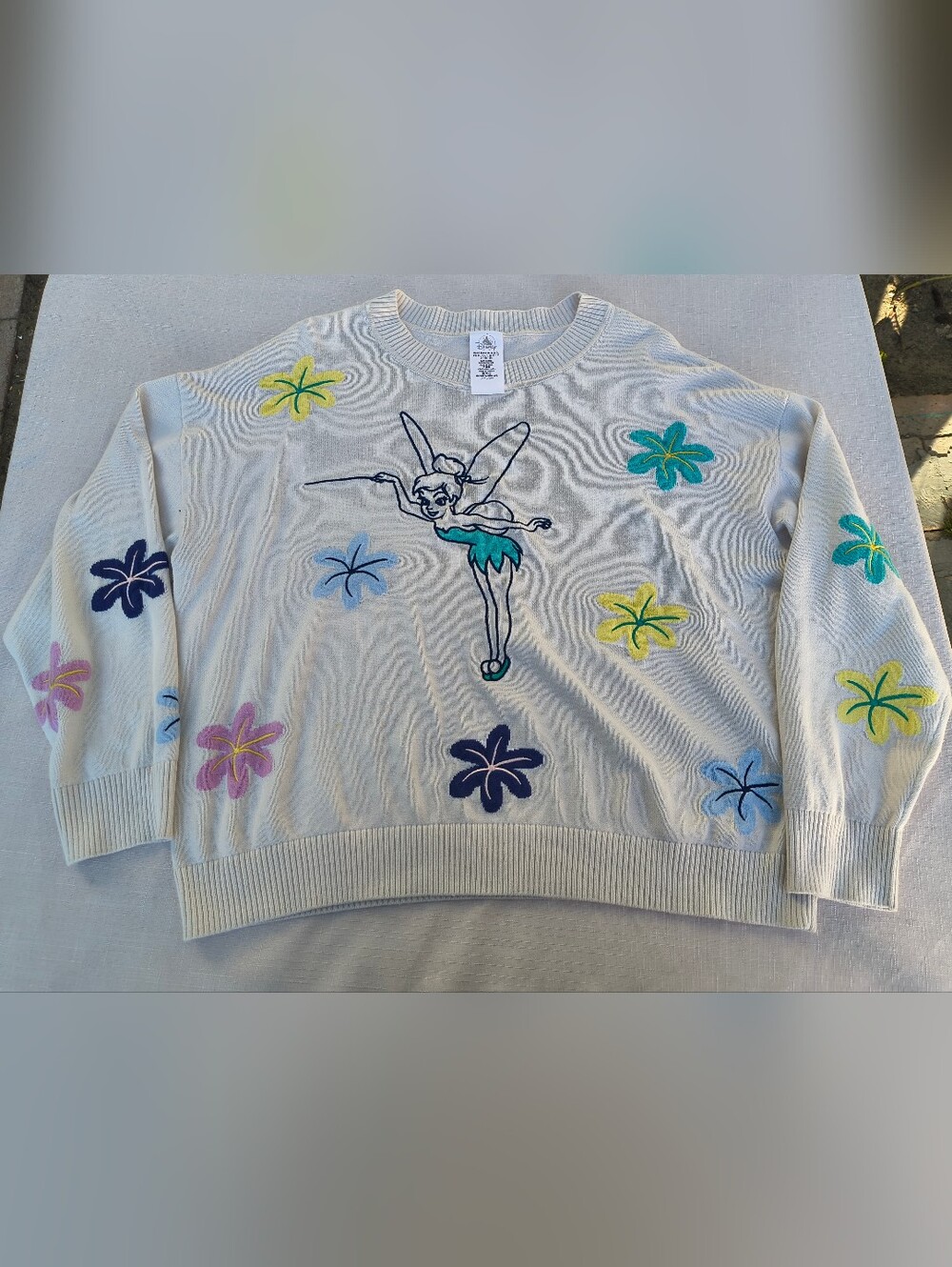Disney Parks Tinker Bell Embroidered  Floral Pullover Sweater